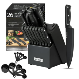 McCook MC701 Dishwasher Safe Black Knife Sets, 26 Pcs