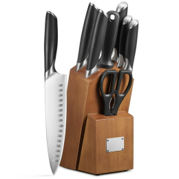 Knife Set, 8-Piece Premium Knife Block Set with High Carbon German Steel, 5 Knives, Sharpening Steel, Multi-Purpose Scissors, Block of Wood