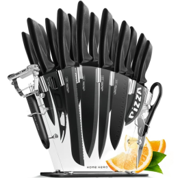 Home Hero - Kitchen Knife Set & Steak Knifes - Ultra-Sharp, High Carbon - Stainless Steel, Black, 16 Pcs