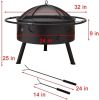 Outdoor Portable 32 Inch Steel Round Fire Pit with BBQ Grill