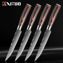 XITUO Damascus steel steak knife g10 handle knife set home dinner