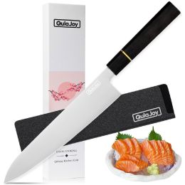 Qulajoy Classic 9 Inch Japanese Gyuto Chef Knife - Handcrafted VG-10 Steel Core Forged Mirror Blade - Octagonal Ebony Wood Handle With Sheath (size: Gyuto)