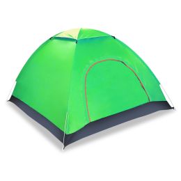 4 Persons Camping Waterproof Tent Pop Up Tent Instant Setup Tent w/2 Mosquito Net Doors Carrying Bag Folding 4 Seasons (Color: Green)