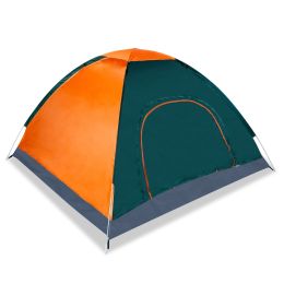4 Persons Camping Waterproof Tent Pop Up Tent Instant Setup Tent w/2 Mosquito Net Doors Carrying Bag Folding 4 Seasons (Color: Orange)